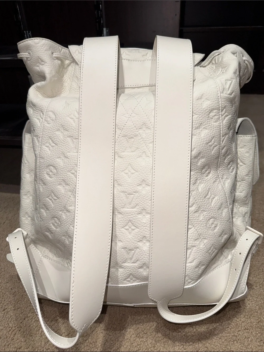 Louis Vuitton Virgil White Embossed cowhide Monogram Leather Backpack.